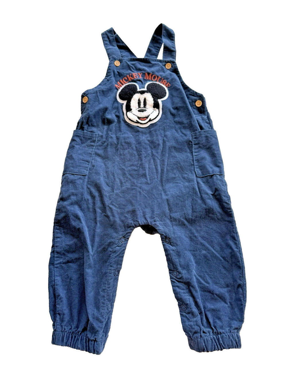 VTG Disney Baby Mickey Mouse Embroidered Patch blue Corduroy Overalls  Size 24 m